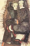 Egon Schiele Two Girls on Fringed Blanket (mk12) Sweden oil painting artist